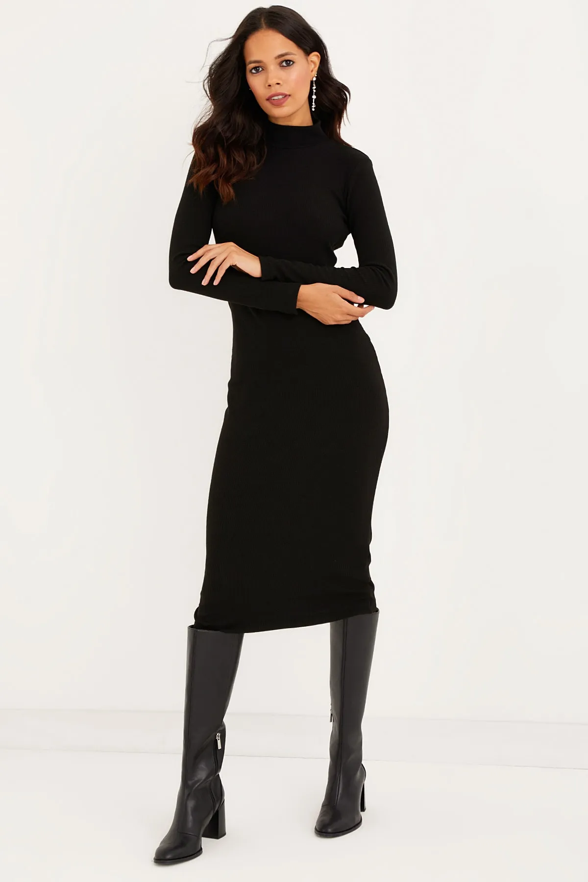 Cool & Sexy  Schwarzes Midikleid mit offenem Rücken für Damen EY1367