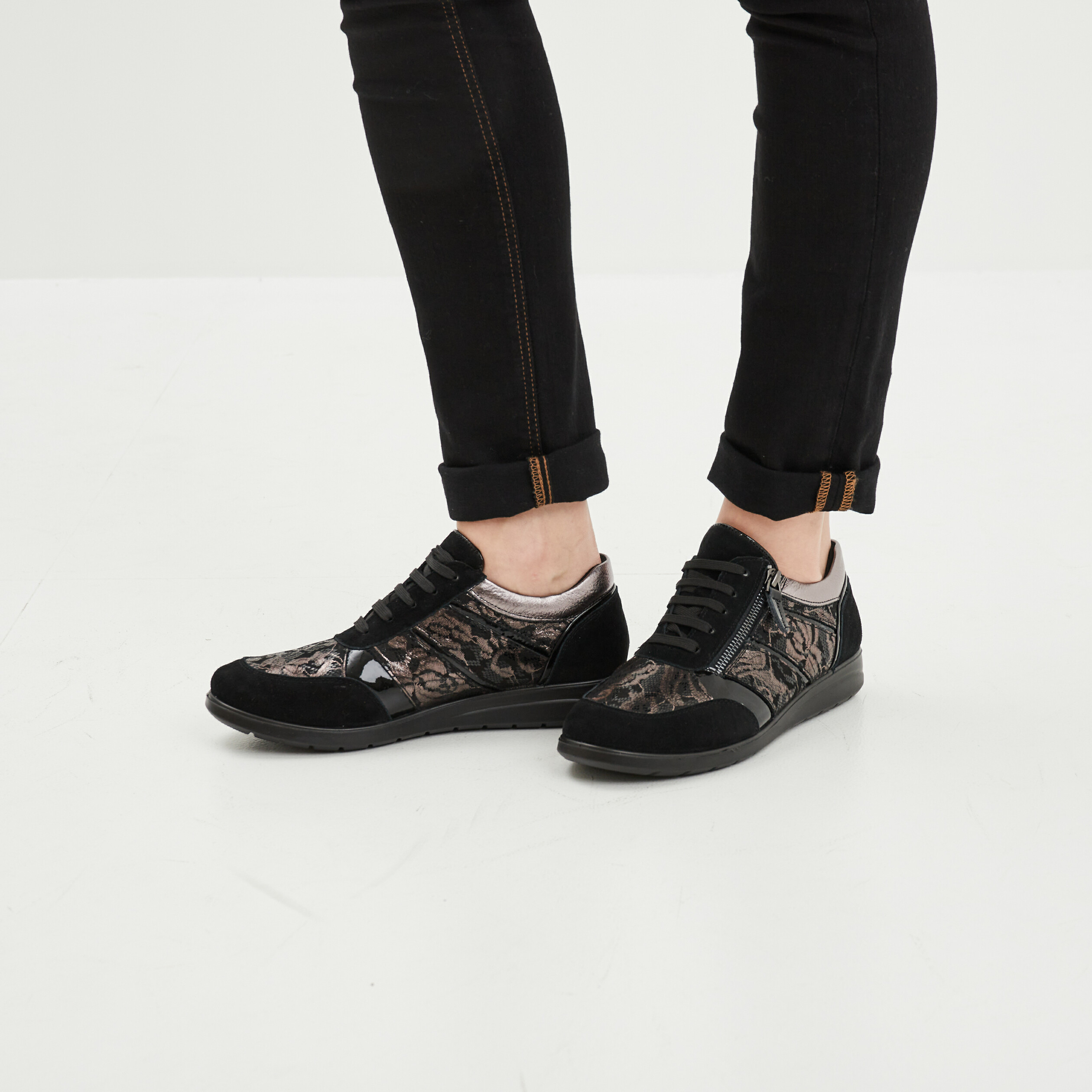 Baskets confort en cuir Confortissimo noir femme | La Halle