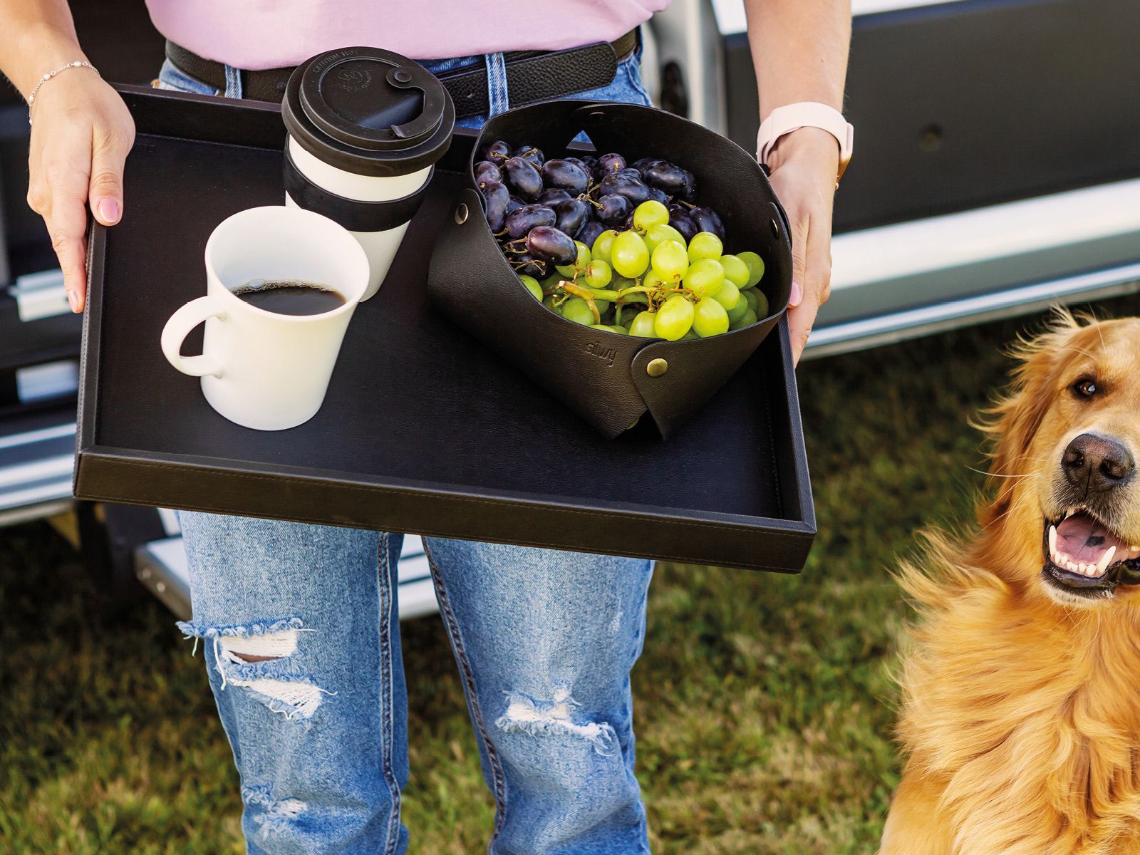 Silwy Porzellan To-Go-Cup mit schwarzes Metall-Nano-Gel-Pad