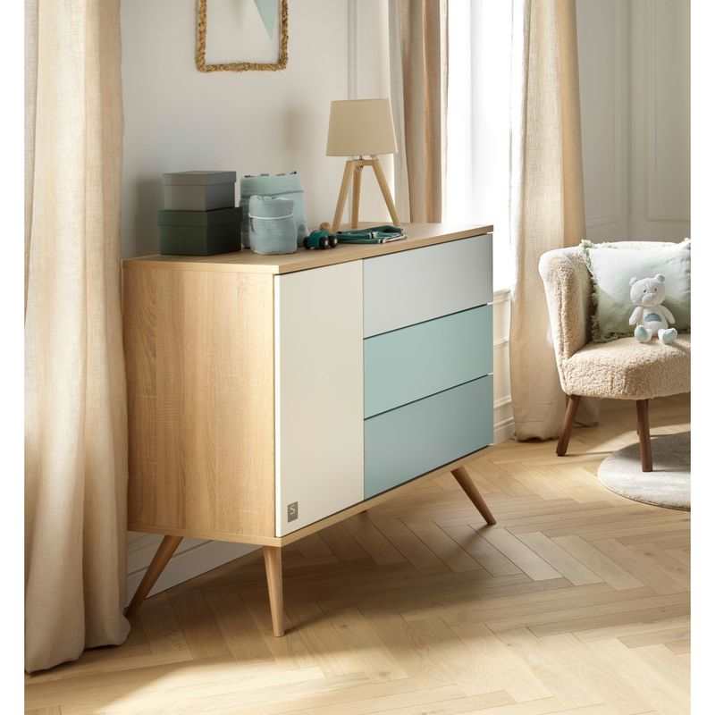Commode 1 porte et 3 tiroirs Seventies