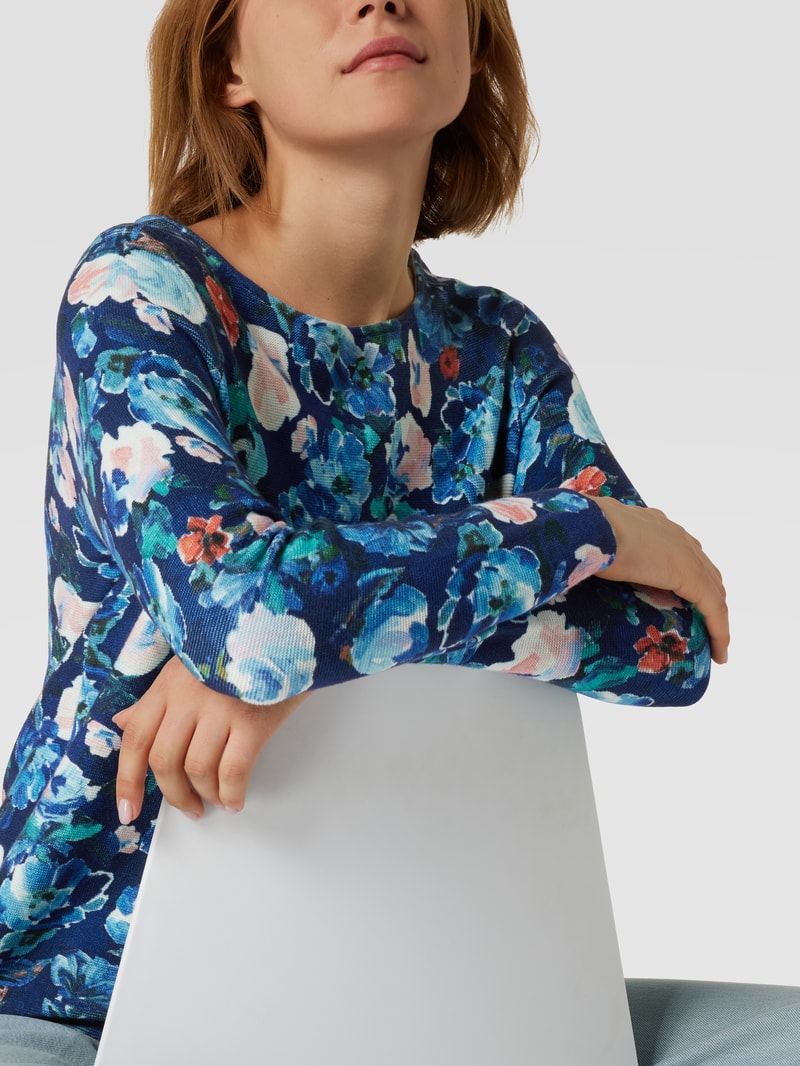 Sweatshirt mit floralem Allover-Muster in dunkelblau