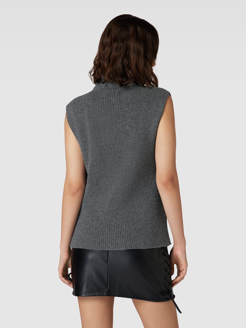 Strickpullover mit Troyer-Kragen Modell 'TIA LIFE' in dunkelgrau meliert