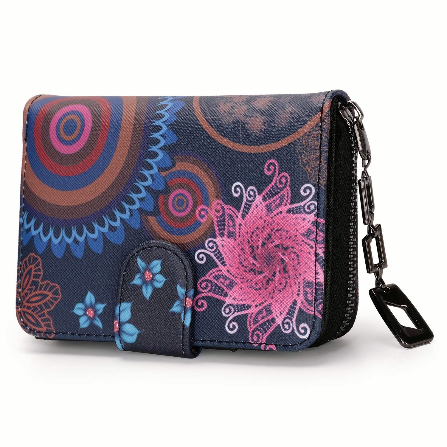 TAN.TOMI Geldbörse Geldbeutel mit Blumen- und Blütenmuster im Mandala Stil Klein, Brieftasche Kreditkartenfach,Geldbeutel Vintage,Elegantes Design