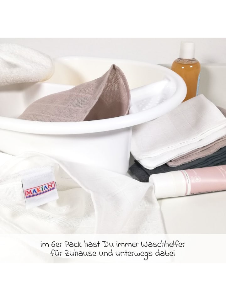 Makian Mull-Waschhandschuh 6er Pack 15 x 20 cm - Graphit / in beige,grau günstig kaufen onesize