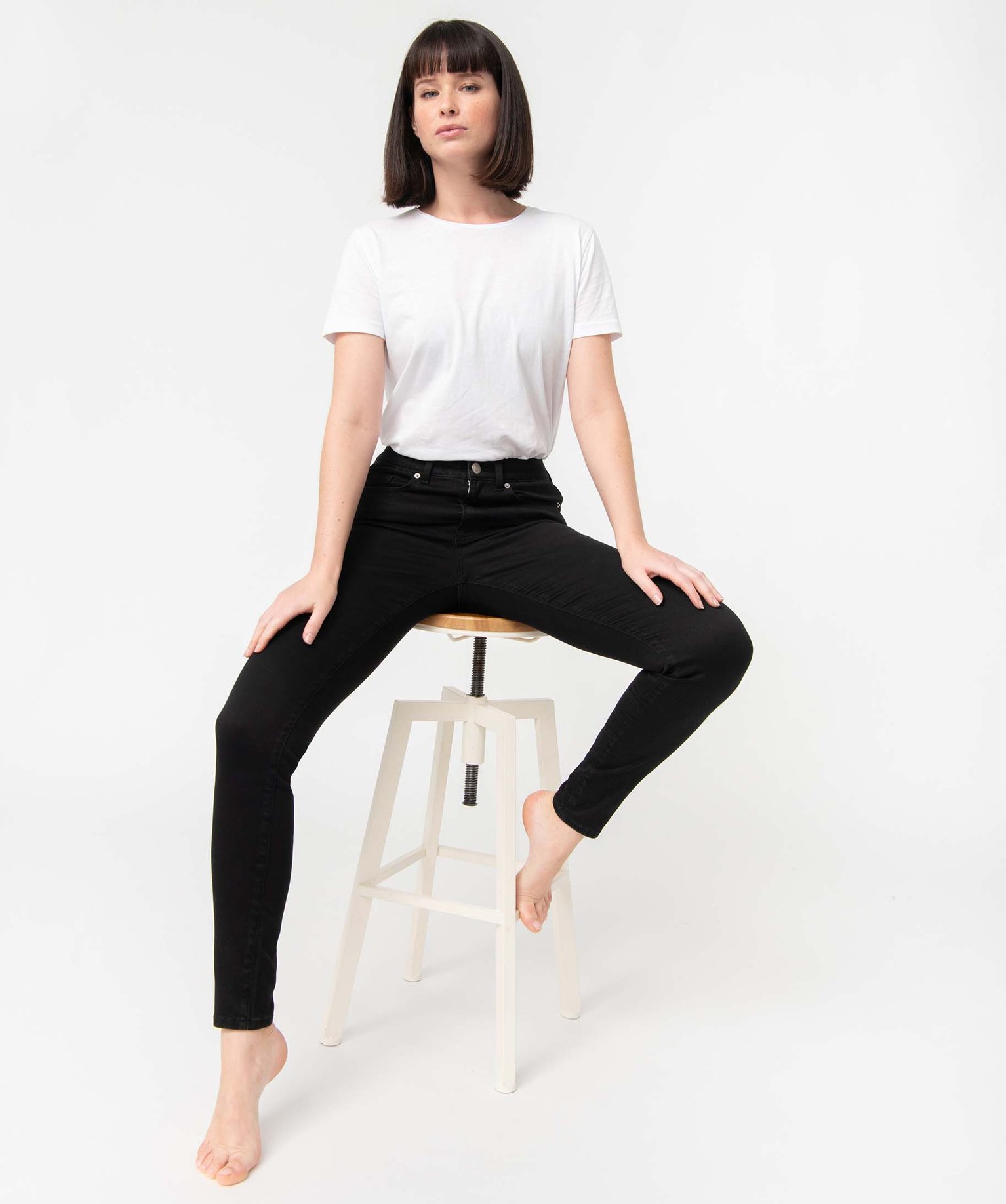 Jean femme coupe skinny taille haute noir | GEMO