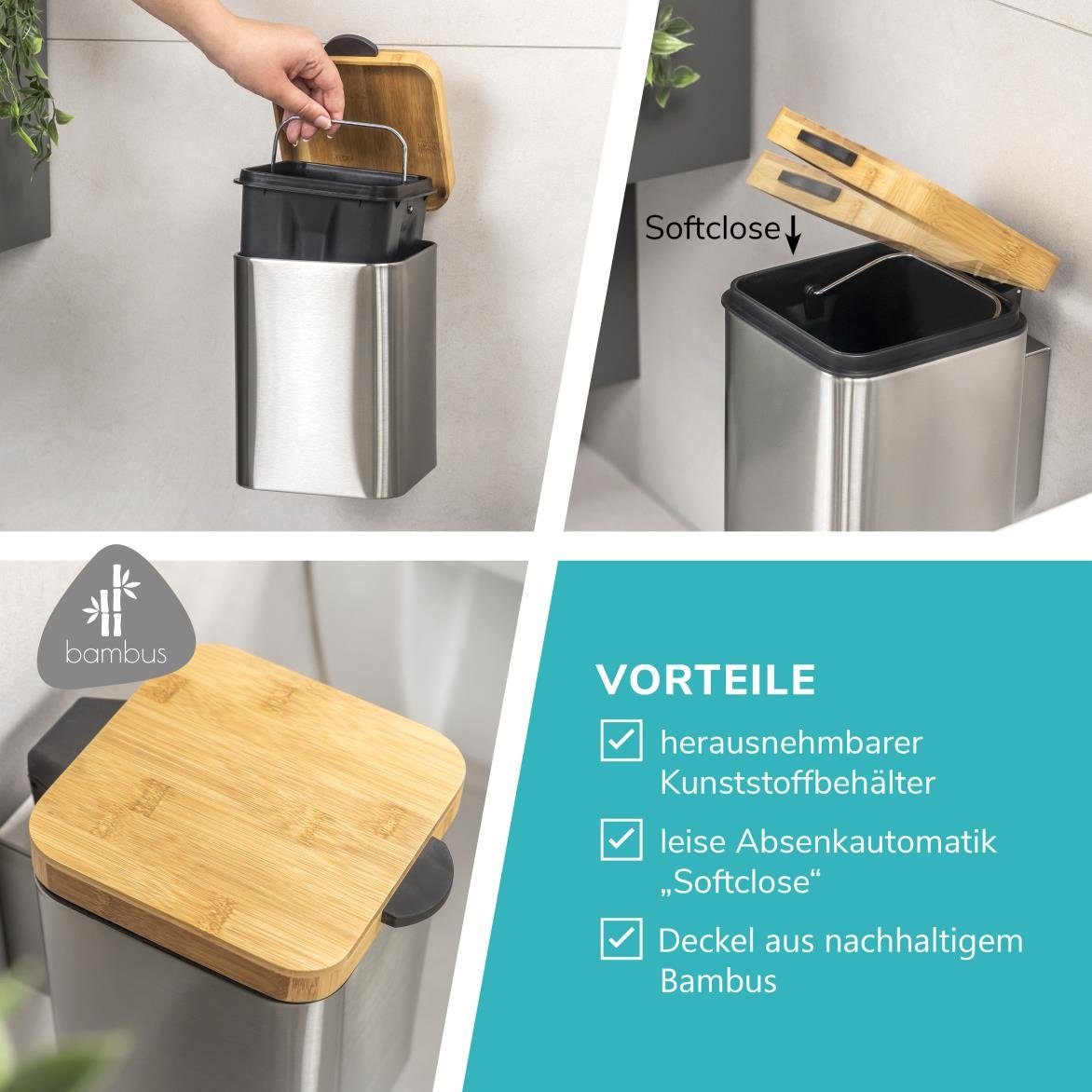 bremermann Kosmetikeimer bremermann Wand-Kosmetikeimer 3 l, Badmülleimer 2-Wege-Montage, eckig