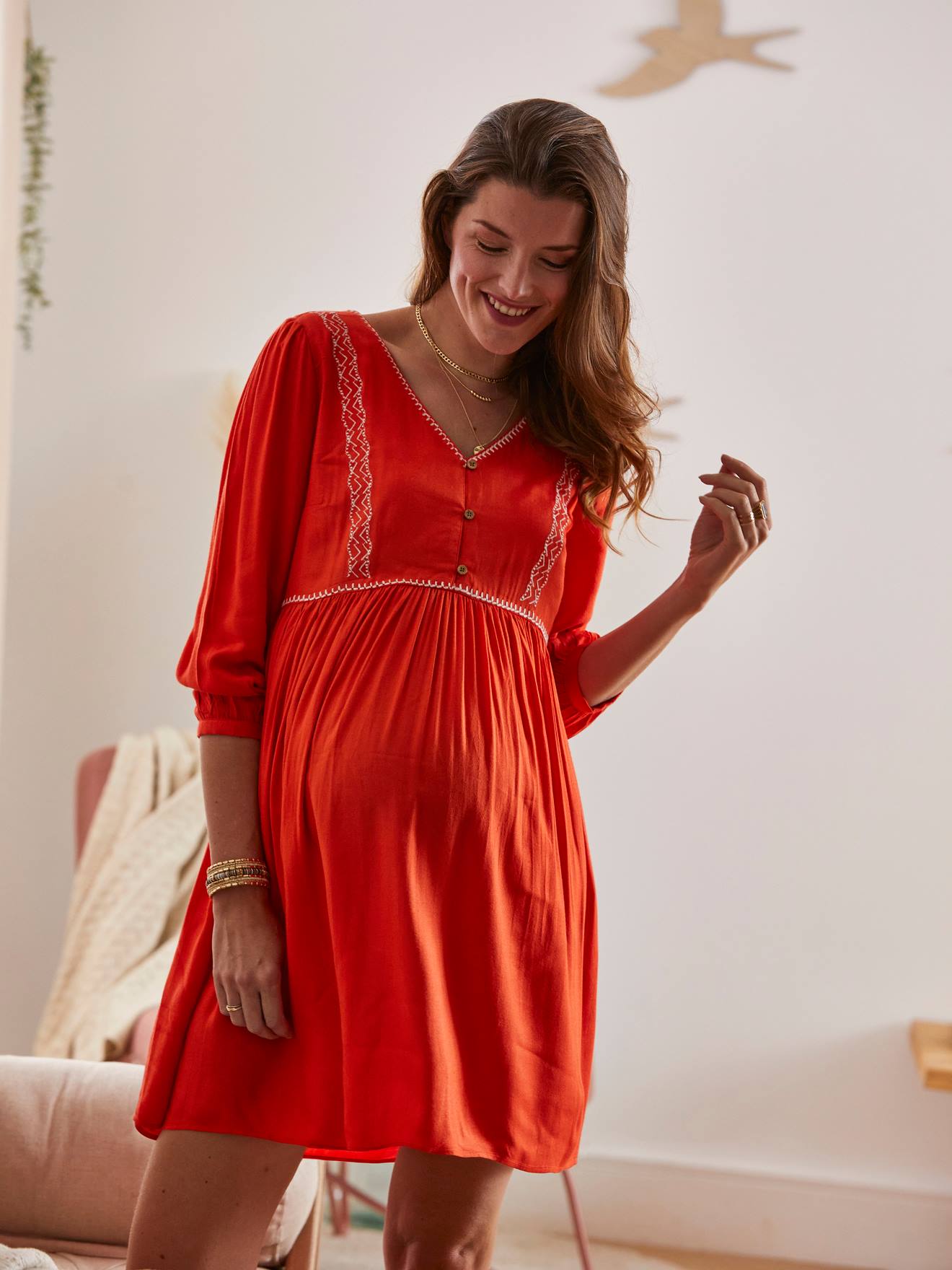 Robe en crêpe uni grossesse et allaitement orange