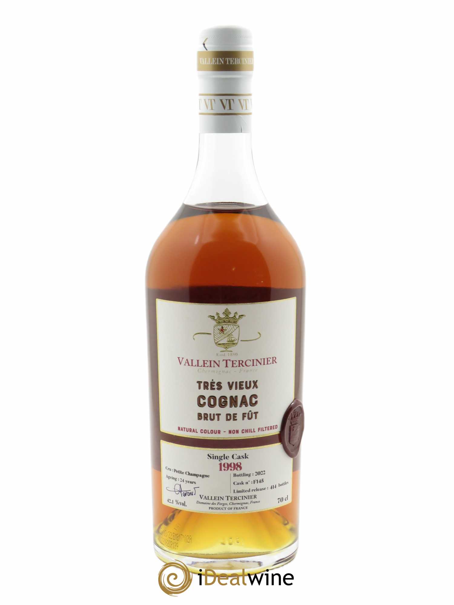 Cognac Vallein Tercinier Petite Champagne (70cl) 1998 - Lot de 1 Bouteille