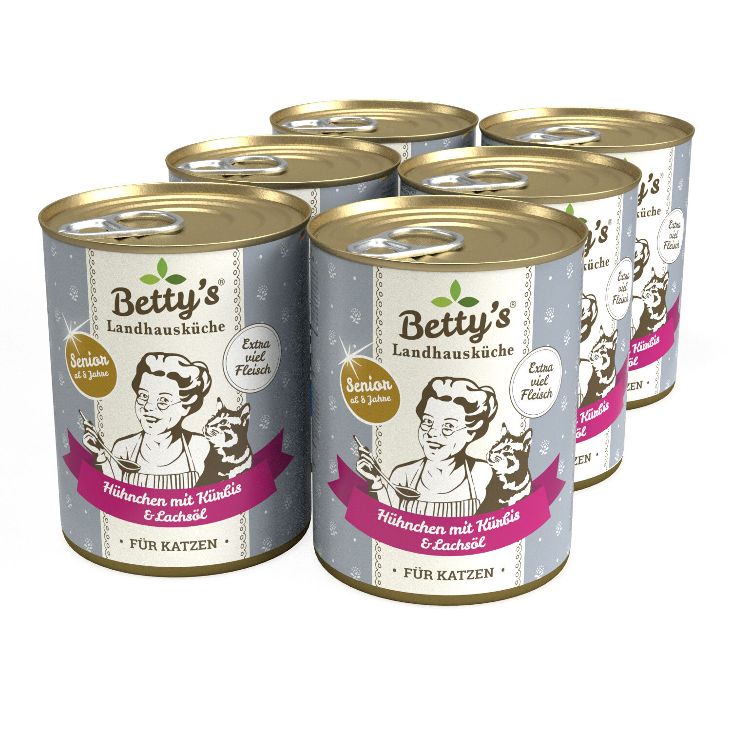 Betty's Landhausküche Nassfutter Betty's Landhausküche Betty' s Landhausküche SENIOR Katze Hühnchen mit Kürbis & Lachsöl 6x 400g