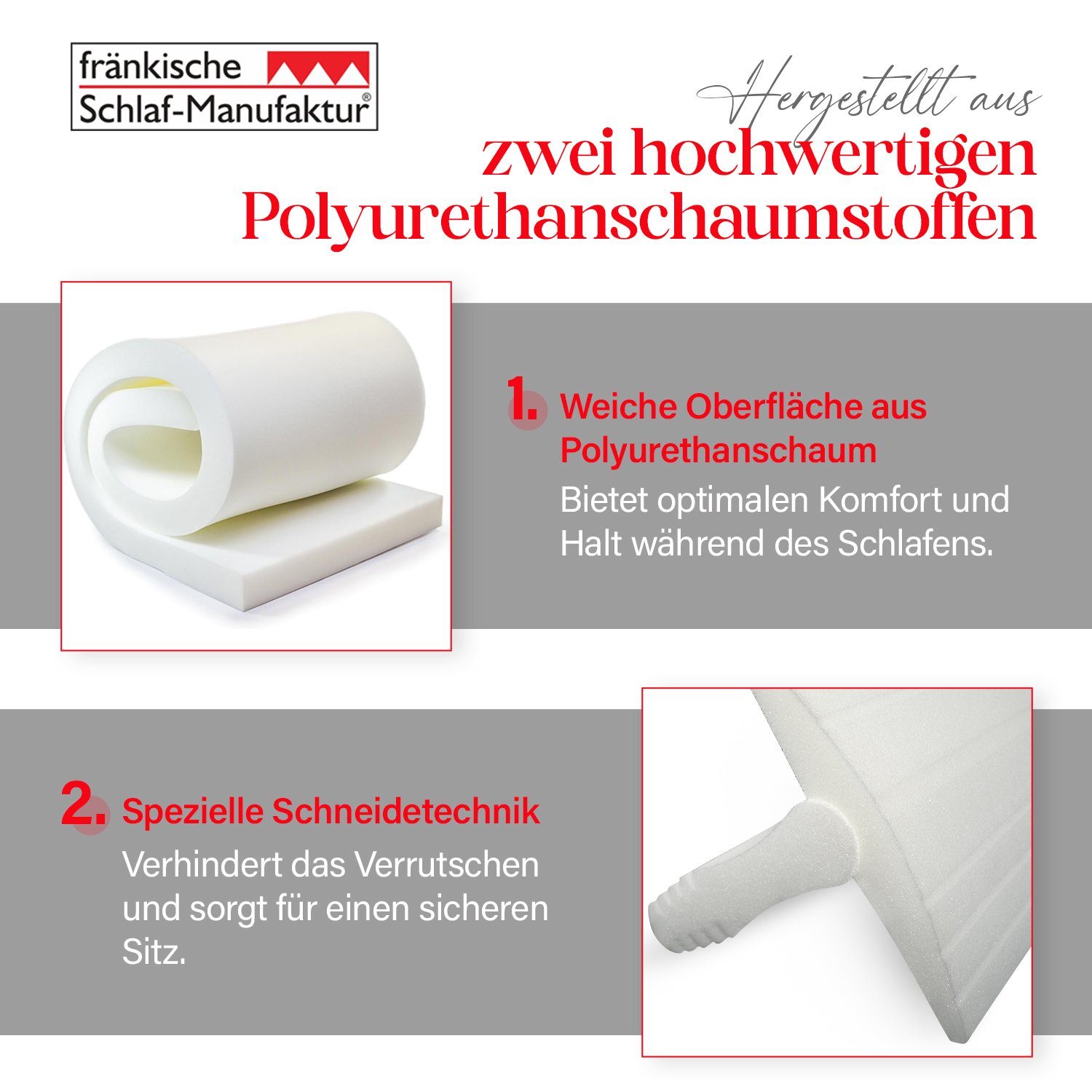 fränkische Schlaf-Manufaktur Schaumstoffeinlage Matratzen Ritzenfüller, Liebesbrücke, Bettbrücke
