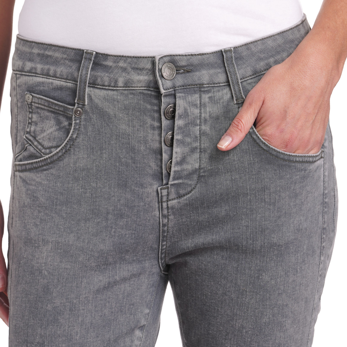 Damen Slim-Jeans mit bedrucktem Beinumschlag