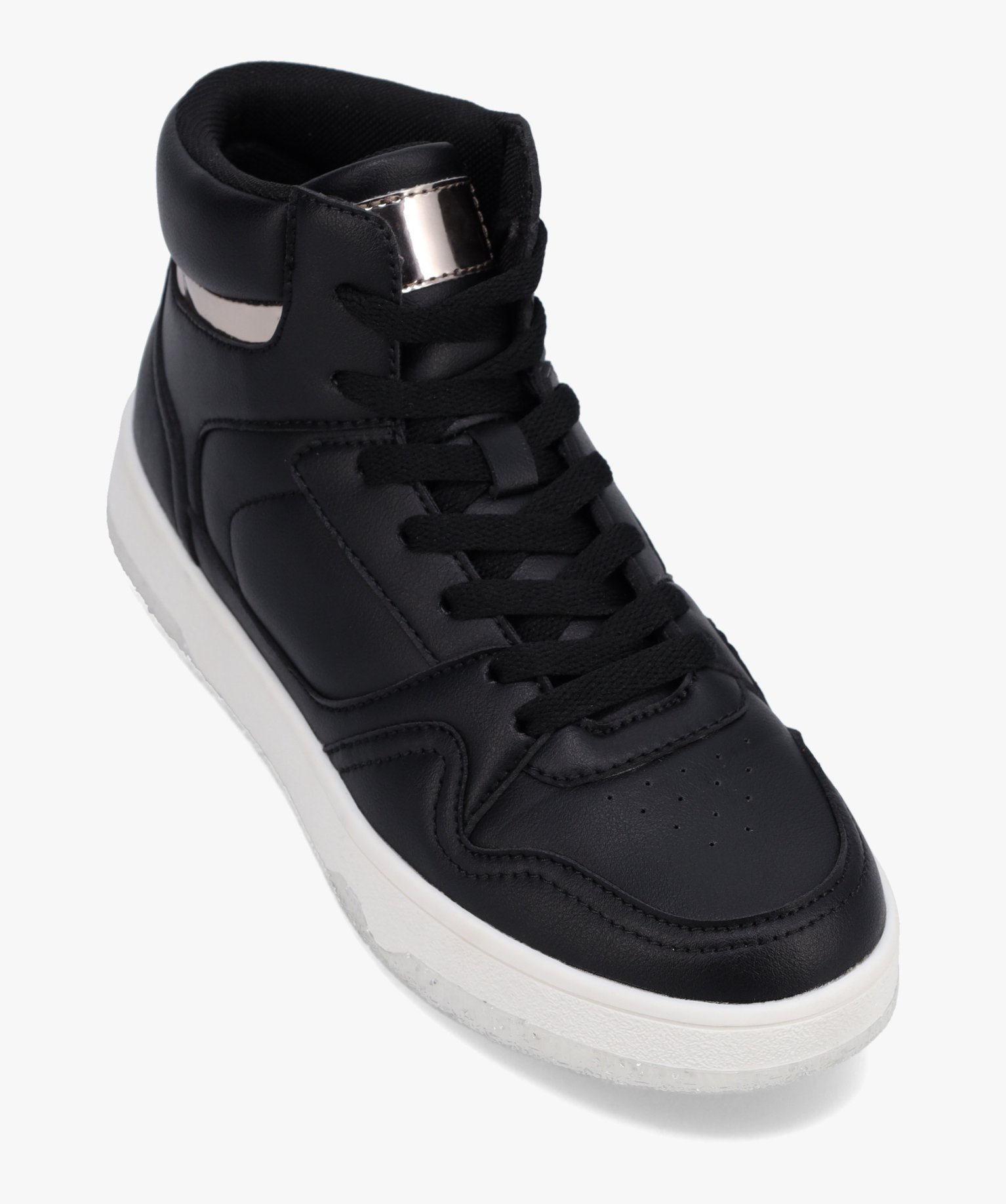 Baskets femme mid-cut unies à semelle pailletée noir | GEMO