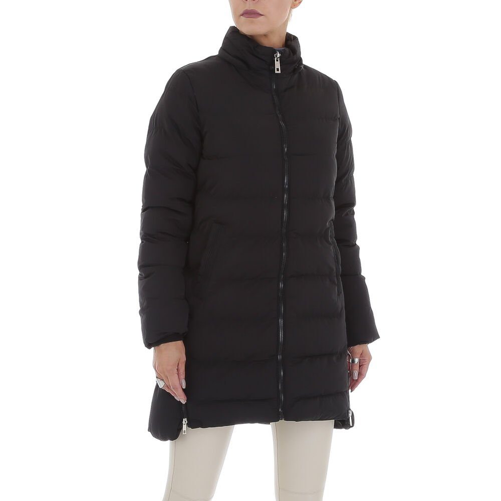 Ital-Design Wintermantel Damen Freizeit Kapuze (abnehmbar) Gefüttert Mantel in Schwarz