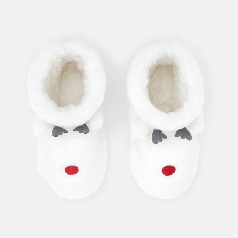Chaussons soft boa fourrés rennes blancs fille