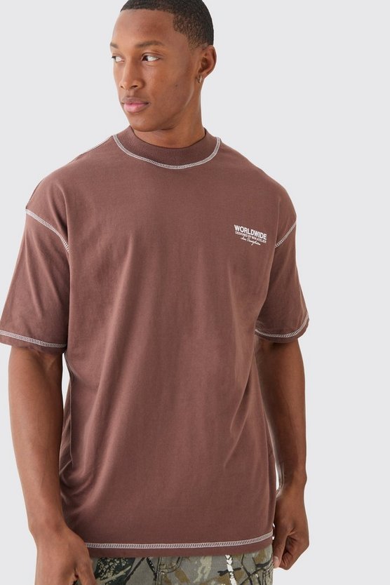 Oversize Worldwide T-Shirt mit Kontrast-Naht
