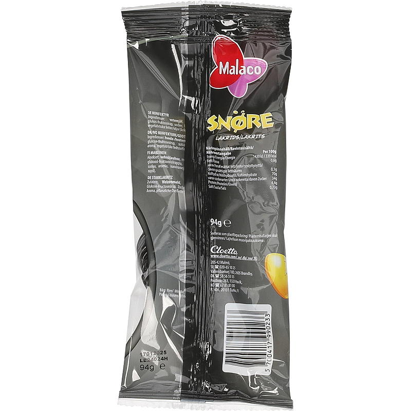 Cloetta Snører 94 g Lakris