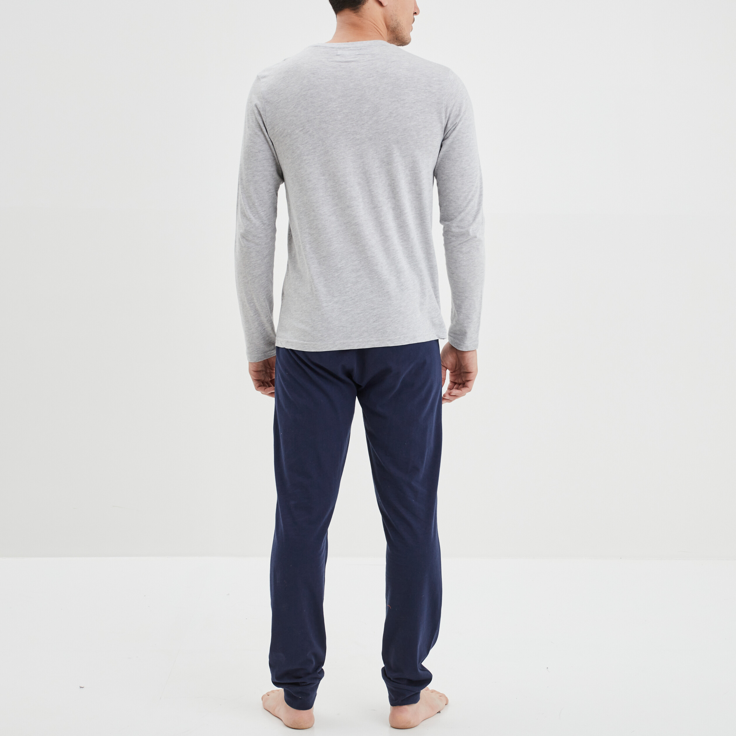 Ensemble pyjama pantalon 2 pièces bleu marine homme | La Halle