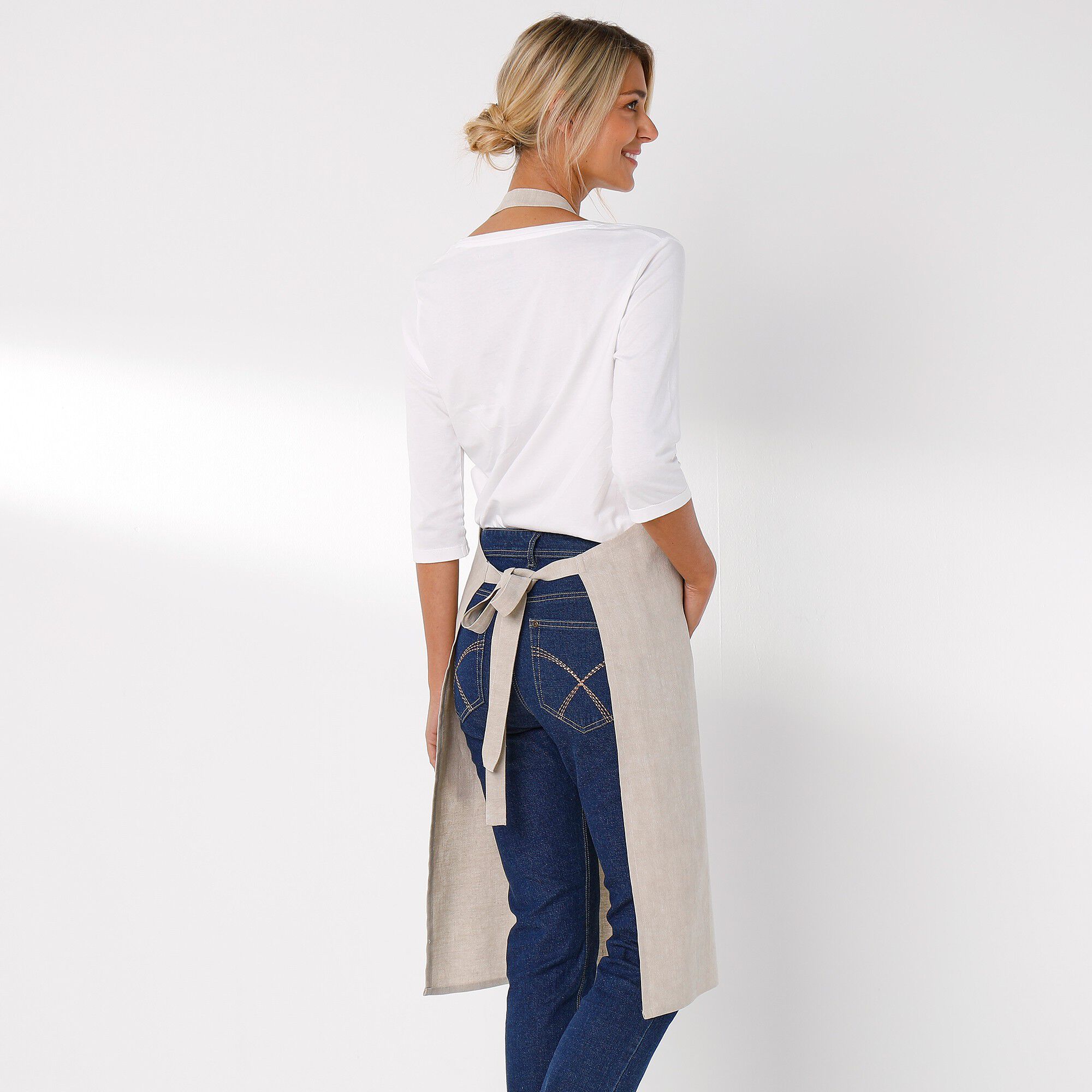Tablier bavette coton et lin uni personnalisable