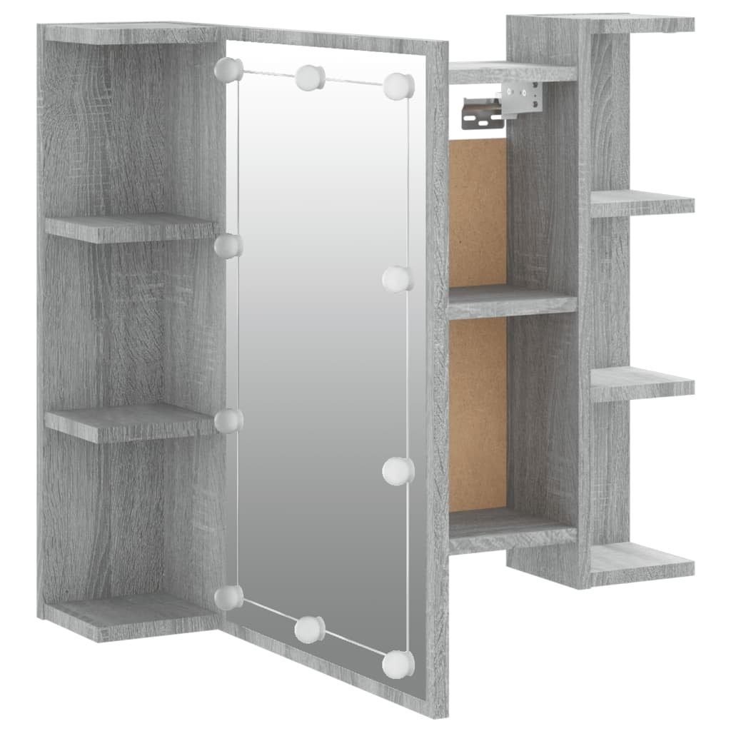vidaXL Badezimmerspiegelschrank Spiegelschrank mit LED Grau Sonoma 70x16,5x60 cm (1-St)