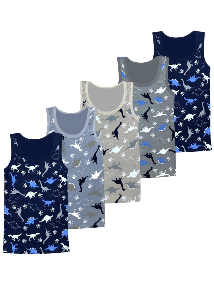 LOREZA 5er Set Unterhemden - Dinosaurier - Bunt günstig kaufen