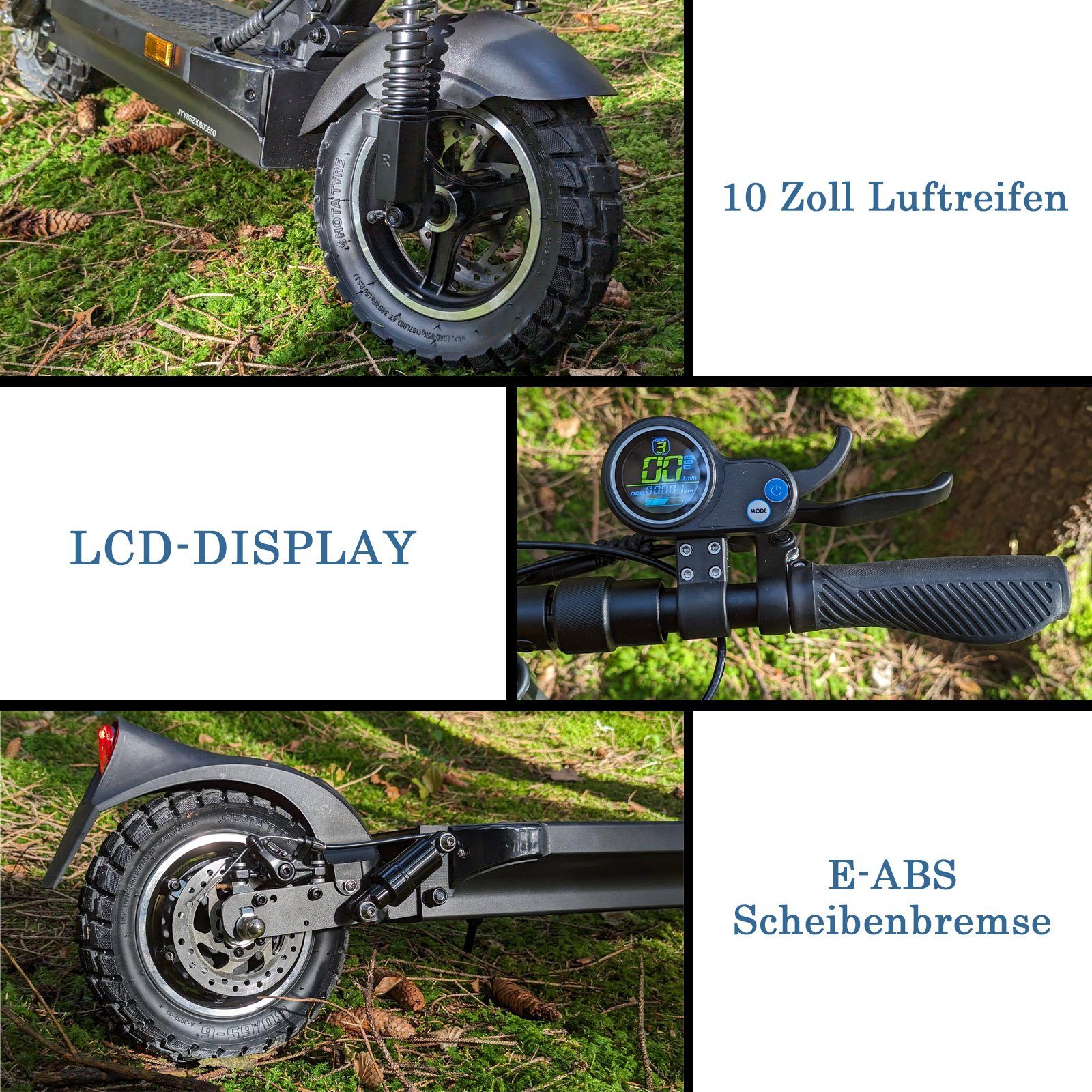 ZWHEEL E-Scooter bis zu 100km Reichweite,mit Straßenzulassung, 500,00 W, 20,00 km/h, 10“ Zoll Luftreifen Faltbarer Elektroroller mit 1300Wh Akku