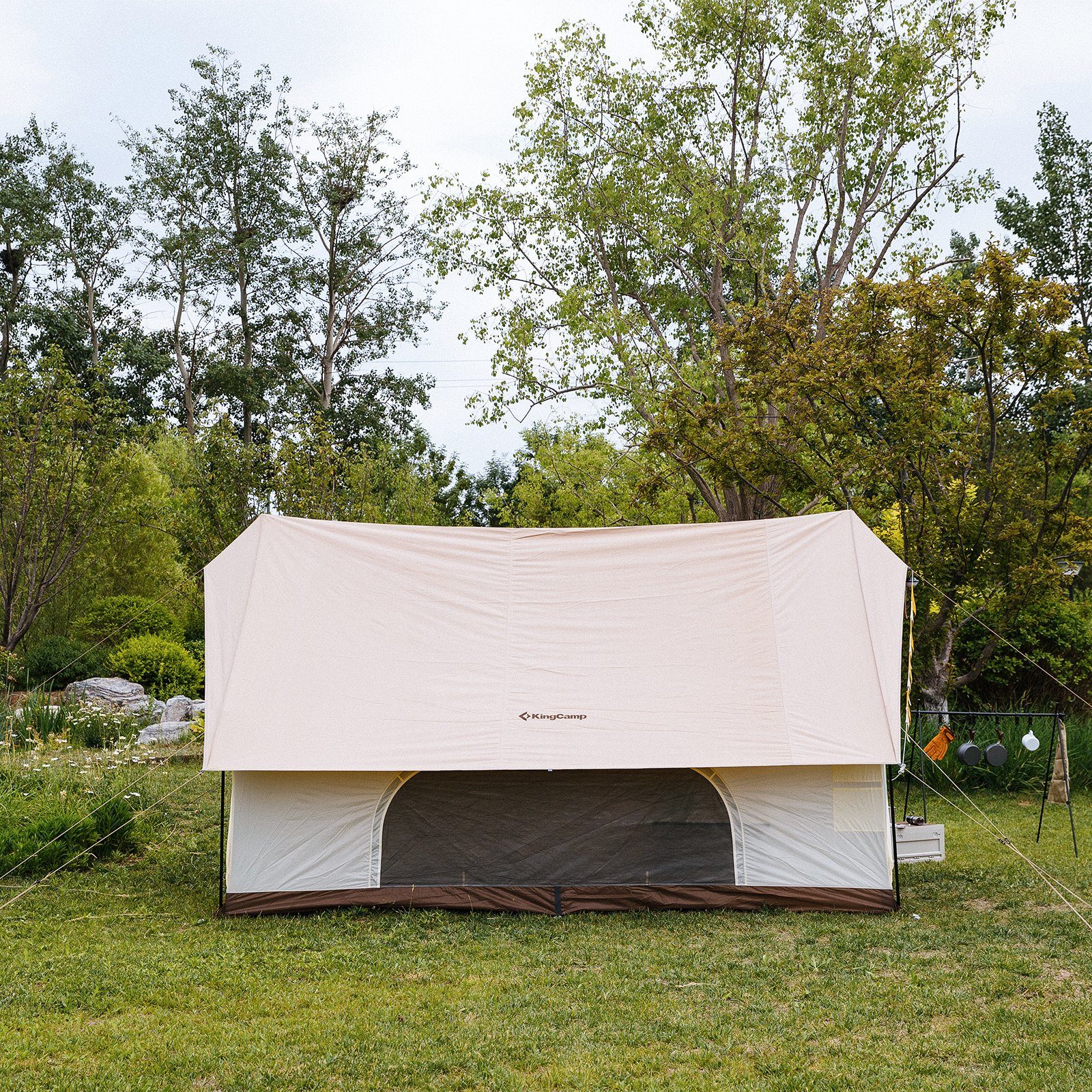 KingCamp Firstzelt Hauszelt Pinehouse 3-4 Personen, Familien Zelt Campingzelt Baumwolle