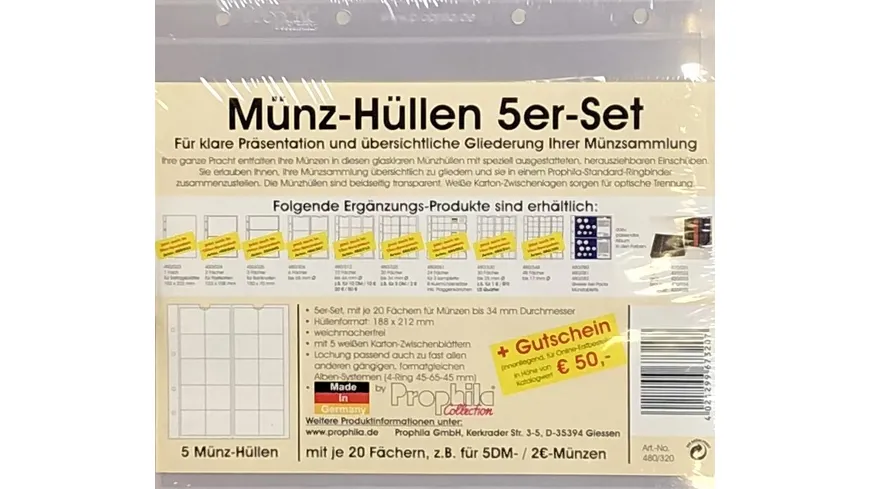 PROPHILA 5 numismatische Prophila Münzhüllen für 5DM