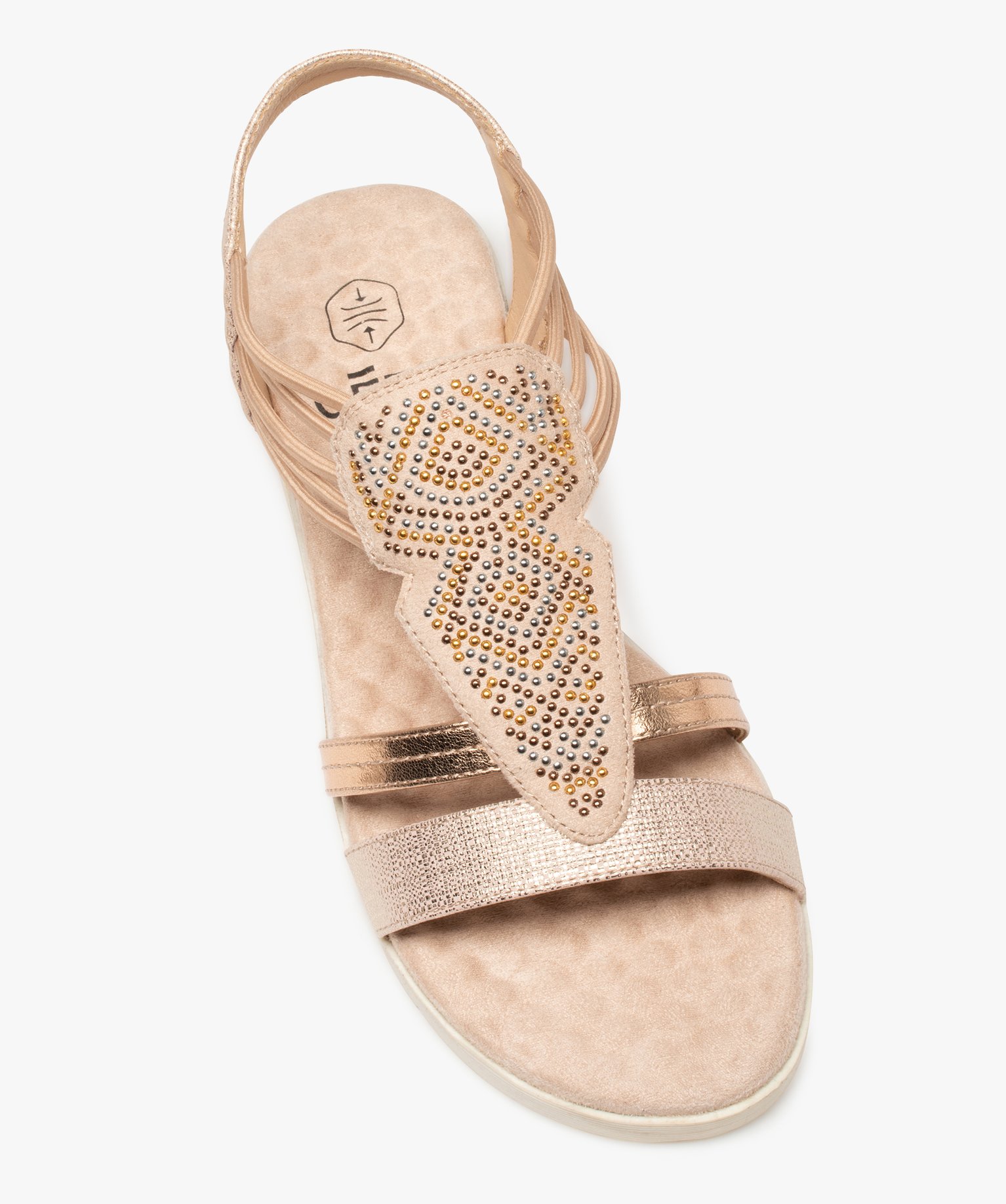 Sandales fille compensées à brides élastiquées et strass rose | GEMO