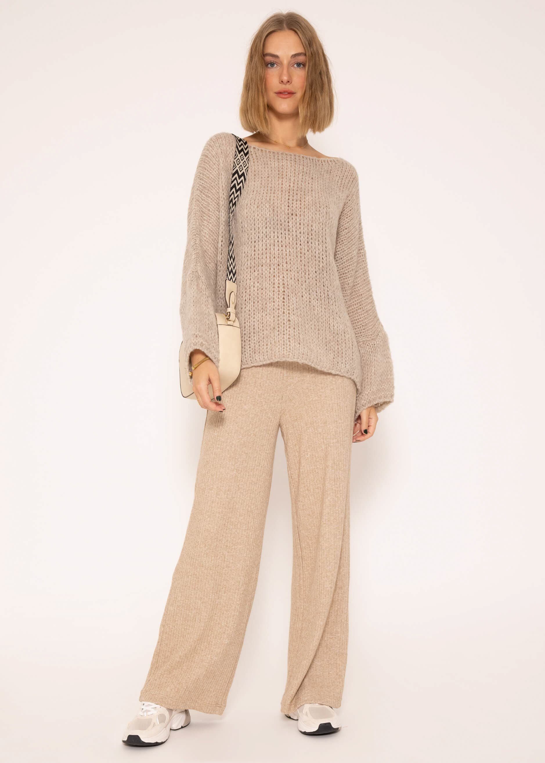 SASSYCLASSY Strickpullover Oversize Pullover Damen aus weichem Grobstrick Lässiger Strickpullover lang mit Rundhals-Ausschnitt, Made in Italy