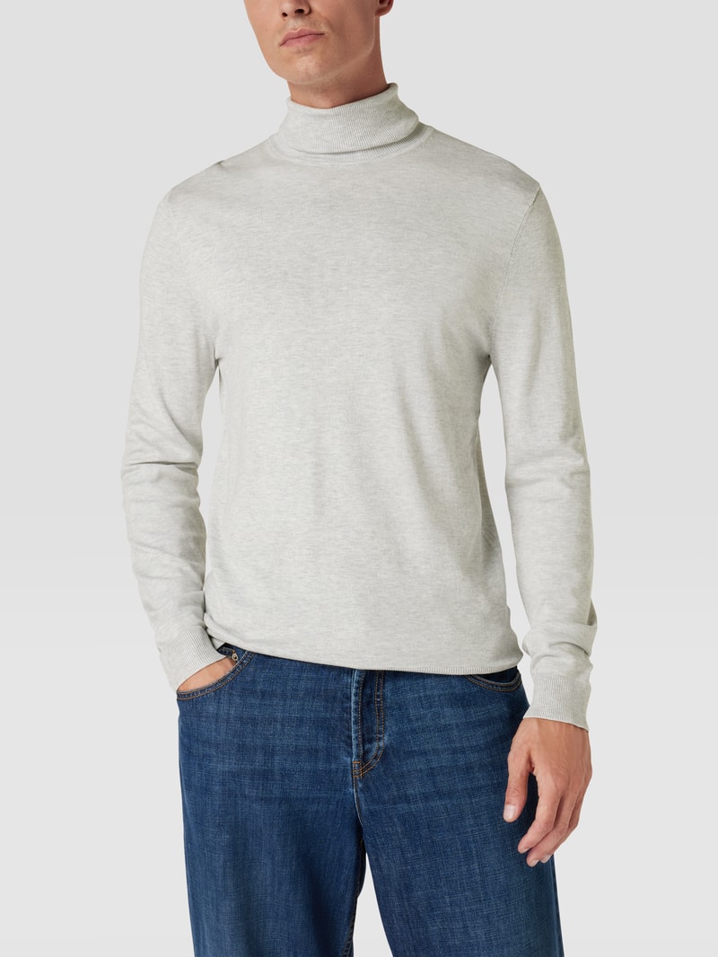 Longsleeve mit geripptem Rollkragen in silber meliert