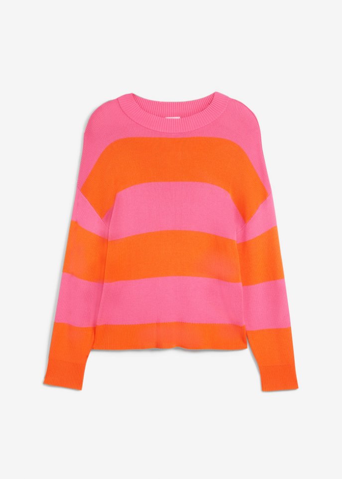 Rundhals-Feinstrickpullover mit Blockstreifen