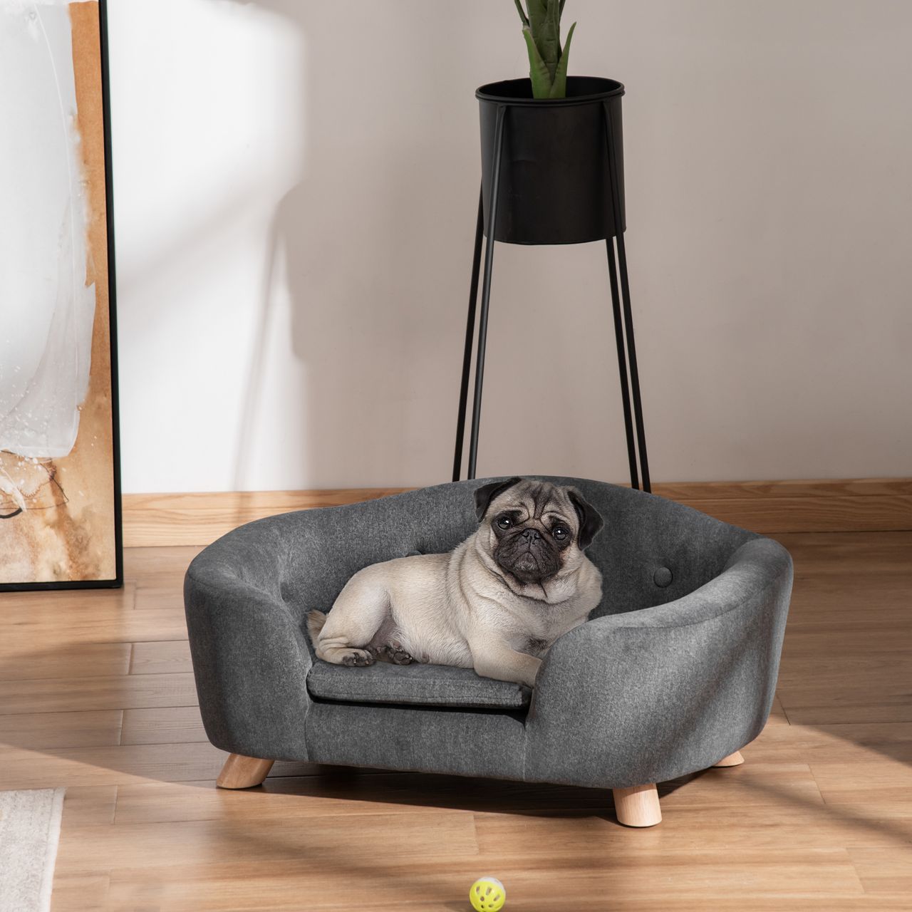 PawHut Haustiersofa Hundematte Katzen Sofa mit Kissen Plüsch Dunkelgrau