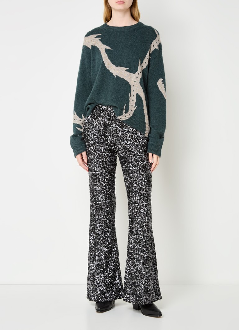 Pantaloni evazați cu talie înaltă din colecția Prevy de la Zadig&Voltaire, decorați cu paiete.