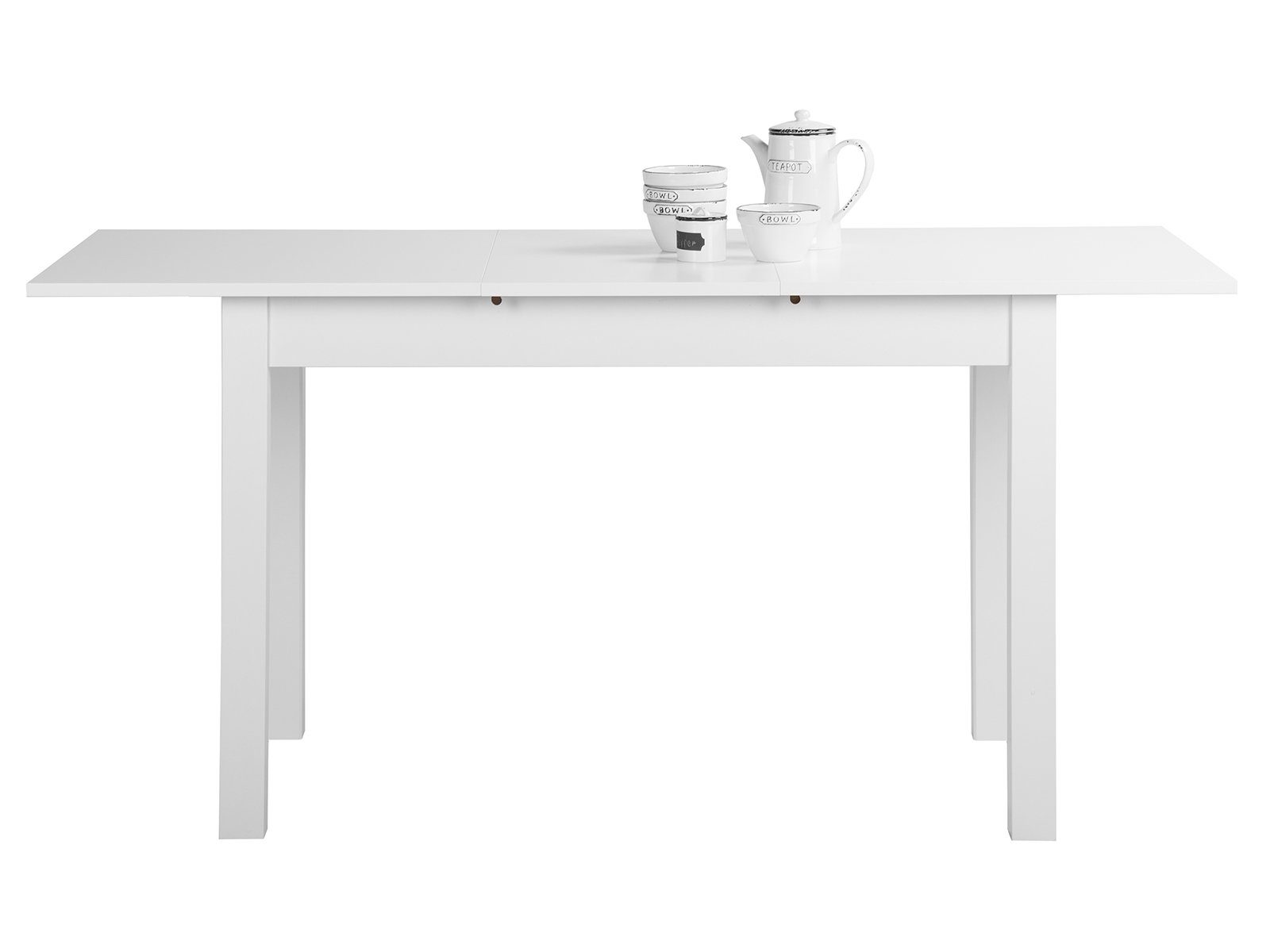 möbelando Esstisch Crawley, Moderner Esszimmertisch aus Spanplatte melaminharzbeschichtet in Weiß mit 1 Auszugsplatte. Breite 120 (160) cm, Höhe 76,5 cm, Tiefe 70 cm