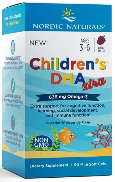 Nordic Naturals Børns DHA Xtra 636 mg Berry Punch, Omega-3 Softgels til børn fra 3 år, Berry Punch-smag