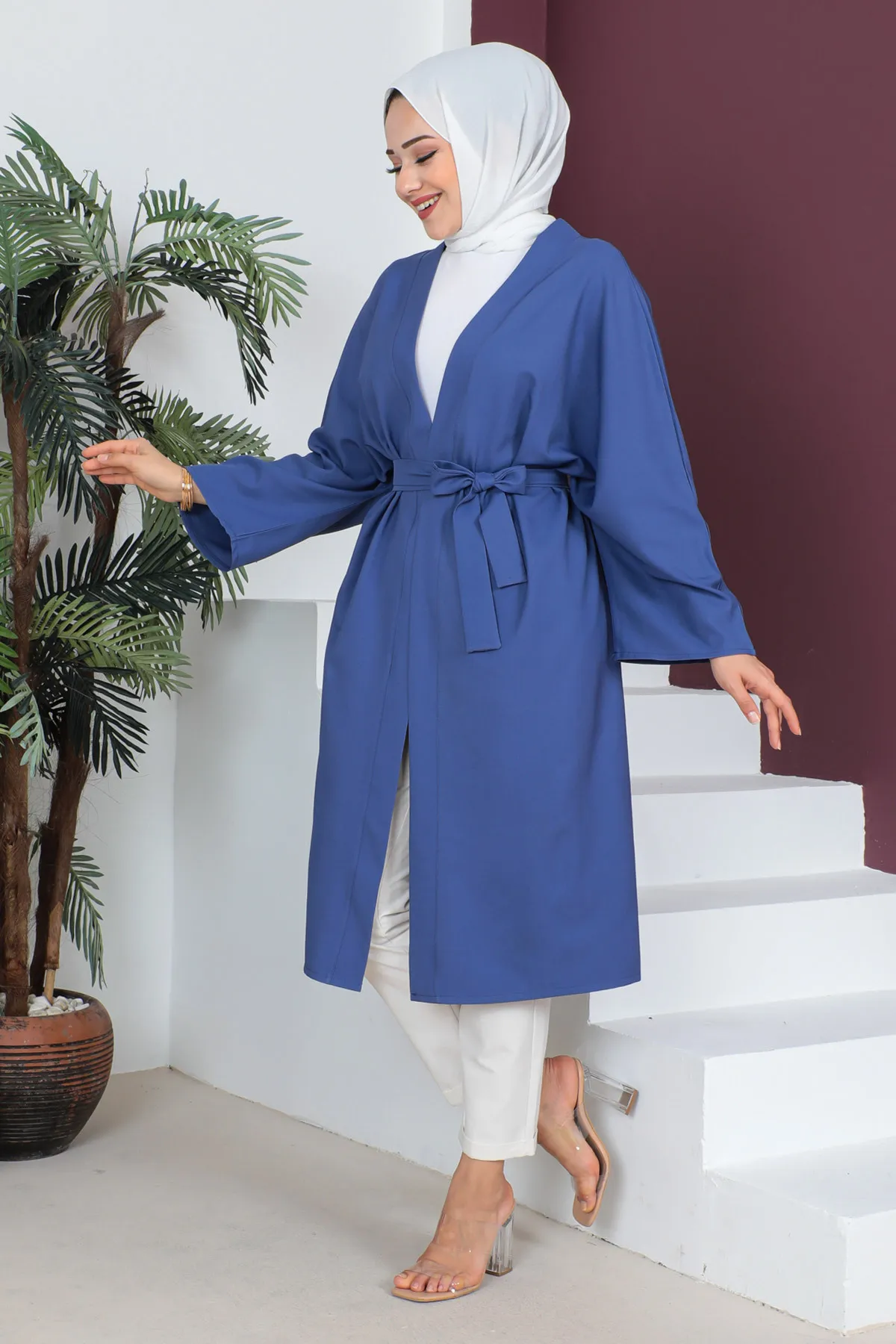 Tesettür Dünyası  Kimono mit Taillengürtel TSD230511 Indigo