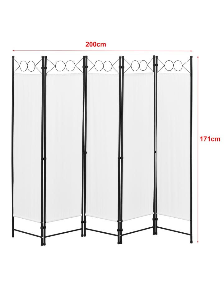 en.casa Raumteiler Saragossa 5-teilig in Weiß (H)171cm (B)200cm günstig kaufen onesize
