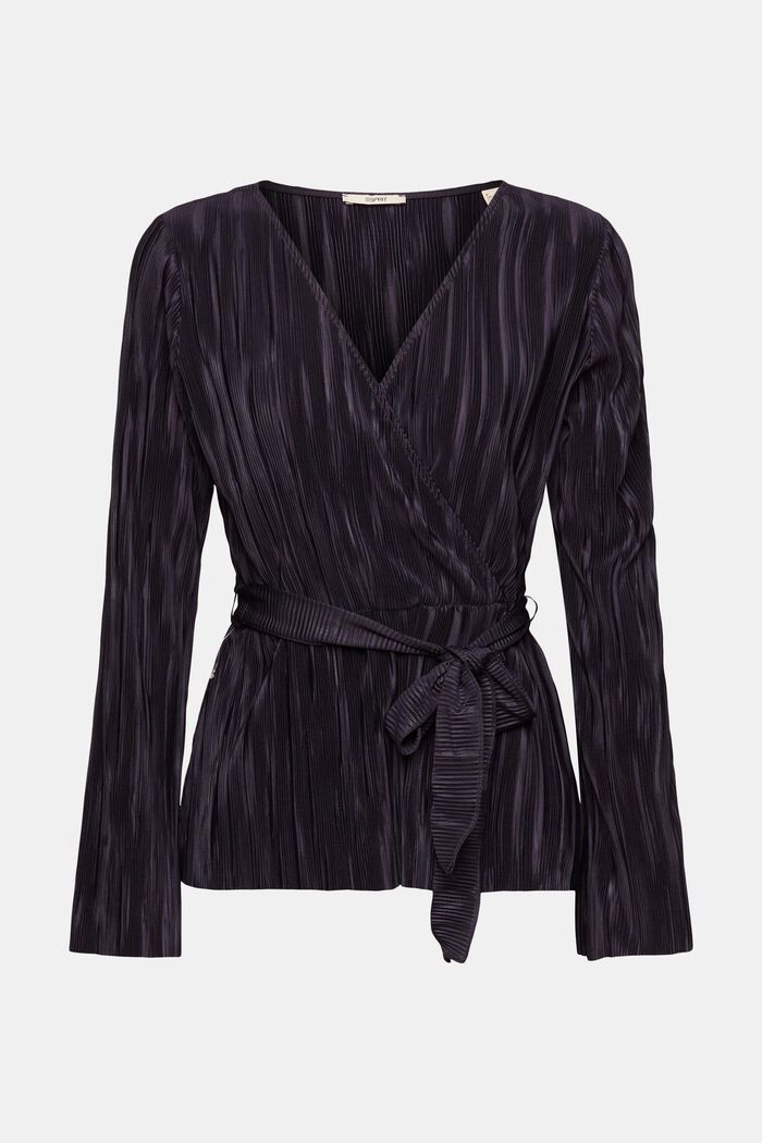 Plissiertes Longsleeve mit Bindegürtel