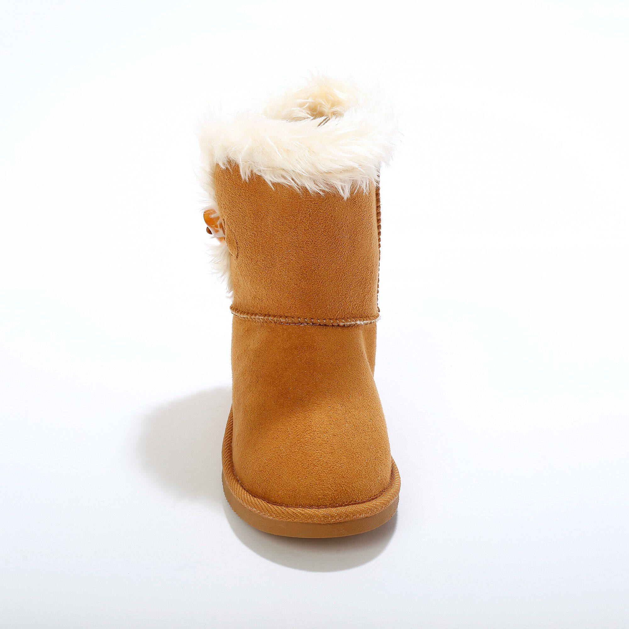 Bottes fourrées col effet peau de mouton et bouton corne
