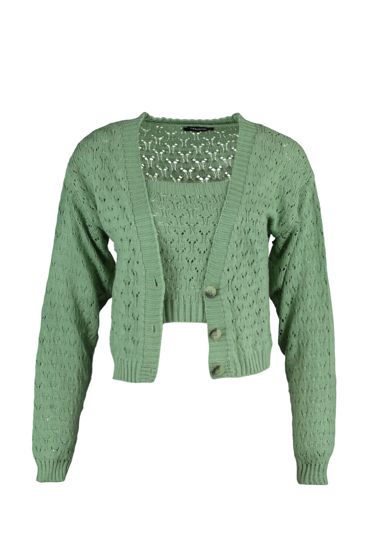 Trendyol Collection  Mintgrünes Strickset mit durchbrochenem Knopfdetail und Bluse