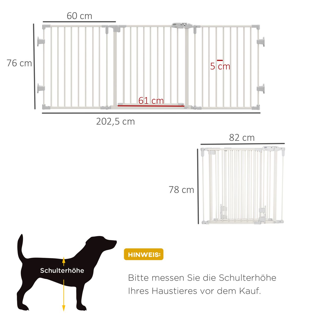 PawHut Hunde Absperrgitter Türschutzgitter mit Tür klappbar Weiß 202,5 cm