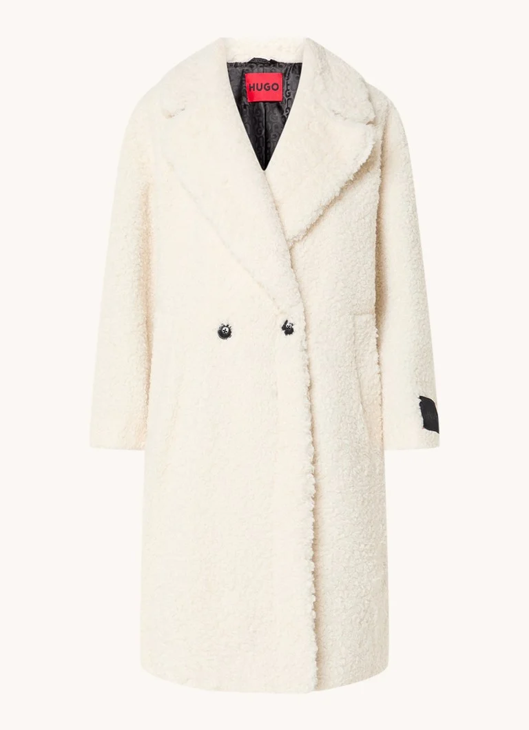 Palton HUGO BOSS din material teddy, vișiniu, cu buzunare cusute.
