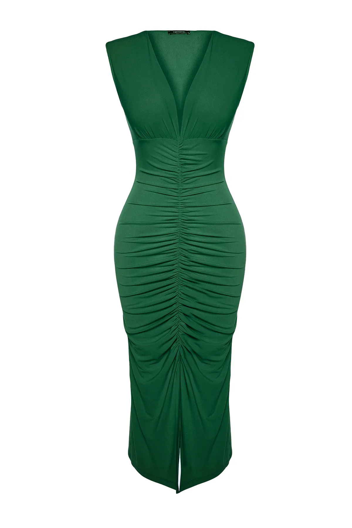Trendyol Collection  Petrolfarbenes, tailliertes/tailliertes Midi-Bleistiftkleid aus flexiblem Strick mit Kordelzug TWOSS23EL00751