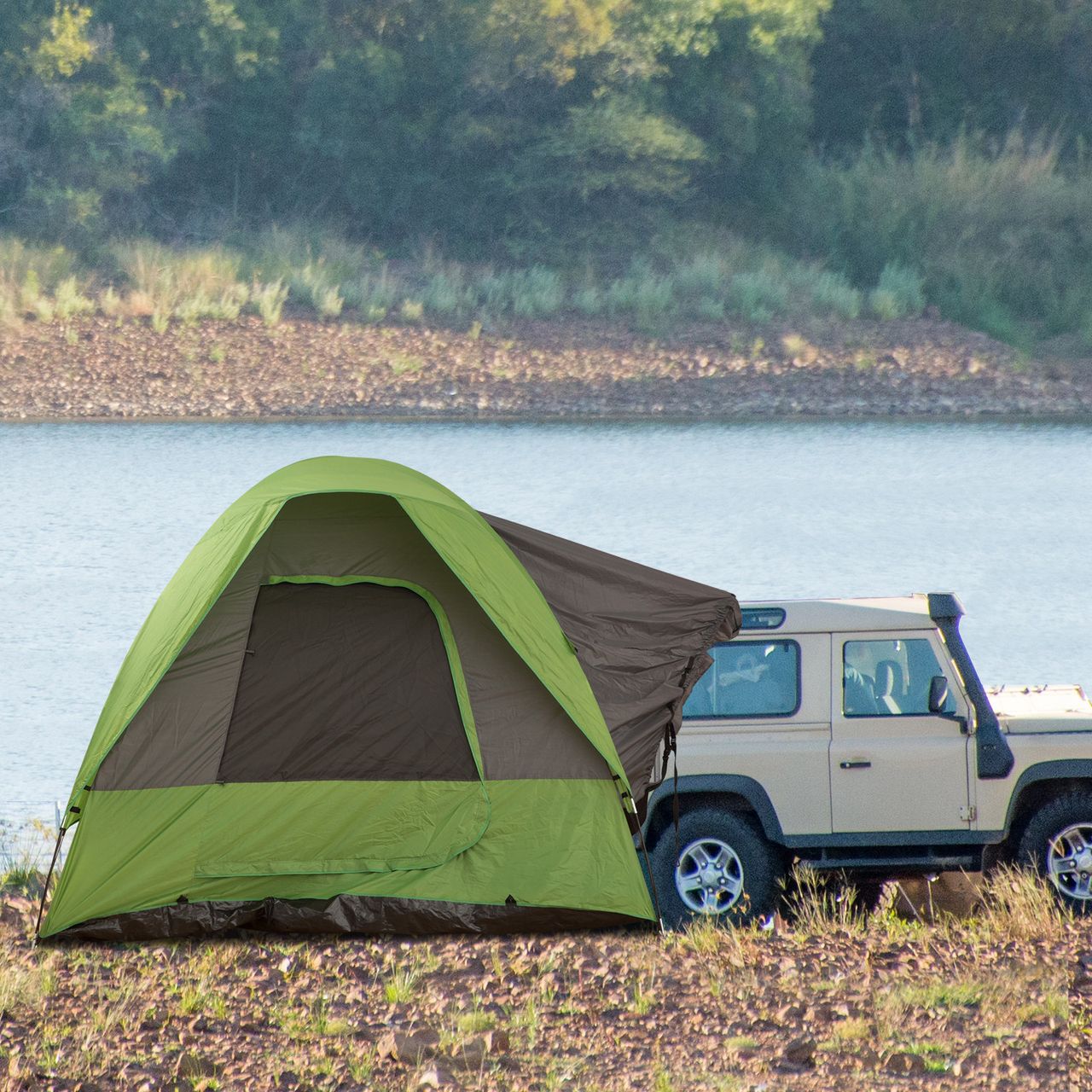Outsunny Autozelt Campingzelt Reisezelt für 4-5 Personen Glasfaser Polyester Grün 300 x 300 x 230 cm