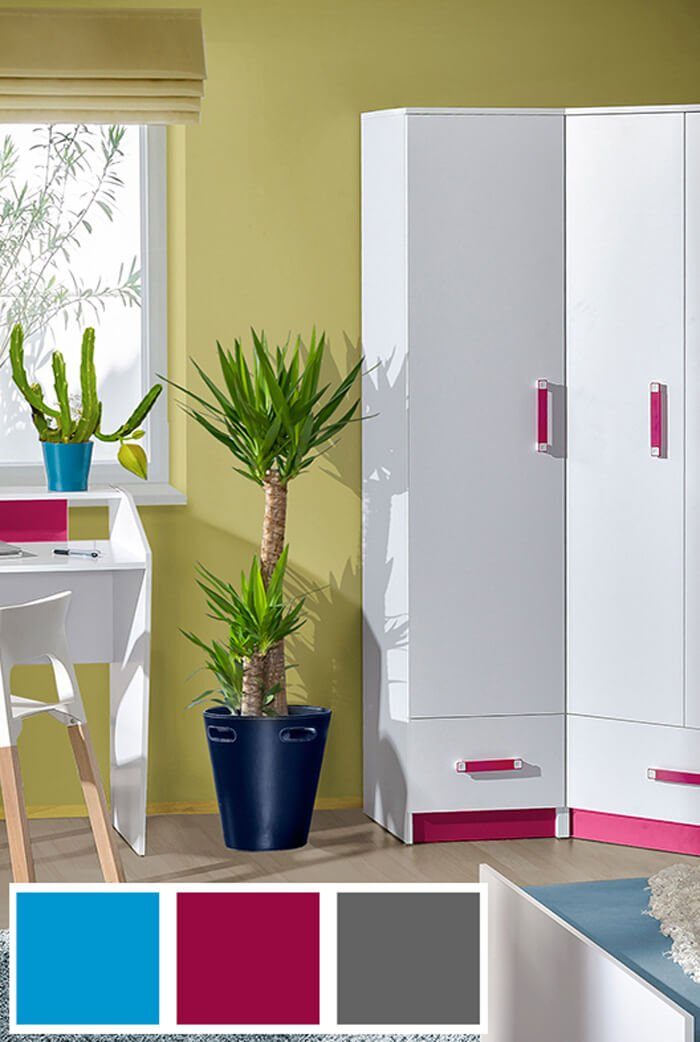 Feldmann-Wohnen Stauraumschrank Trafiko (1-türig, mit 3 Einlegeböden dahinter, unten 1 Schublade, Farbapplikation wahlweise in blau, grau oder pink) 45cm weiß Farbapplikation wählbar 1-türig mit 1 Schublade