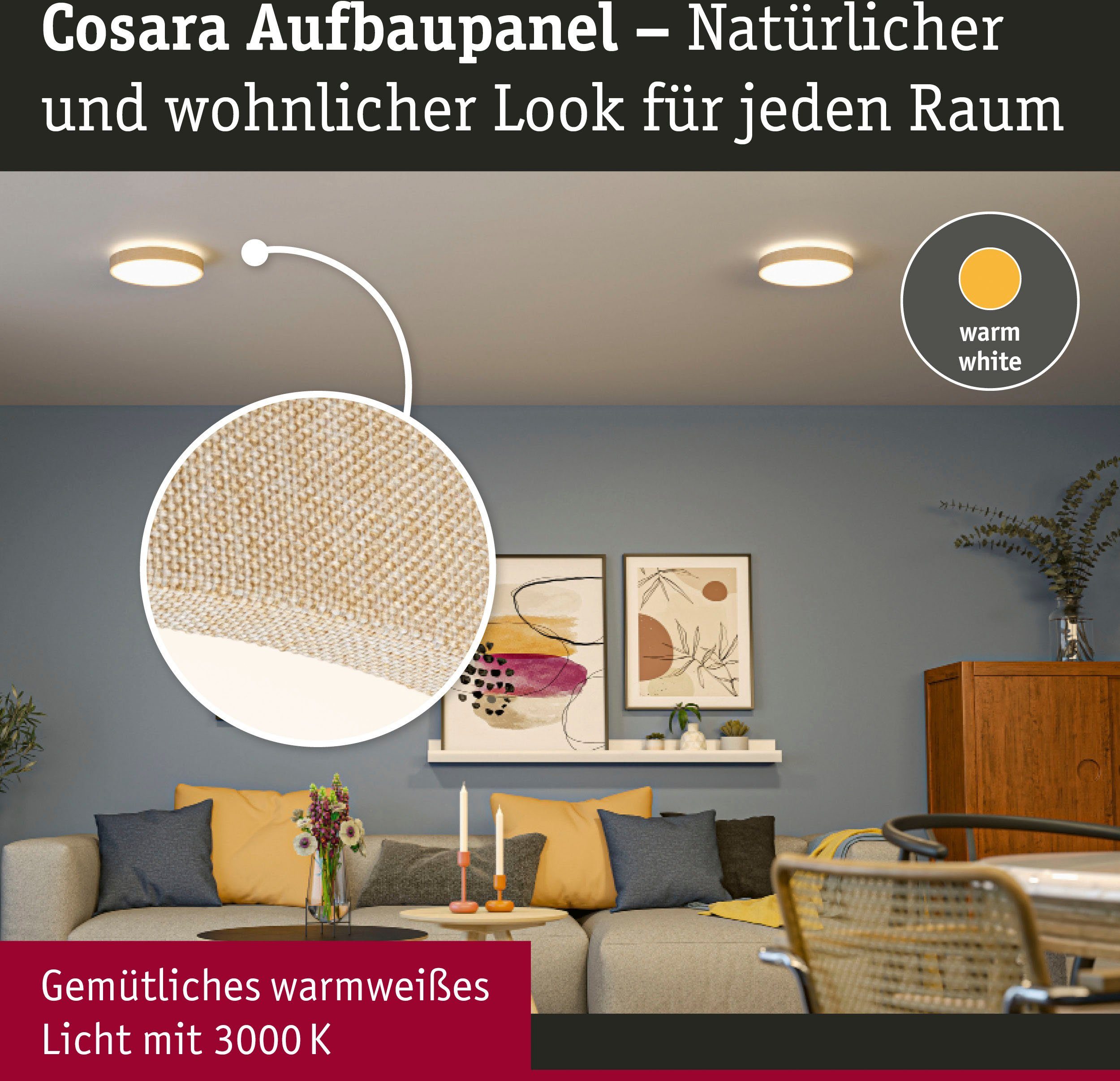 Paulmann LED Panel Cosara 15W 3000K 300mm beige IP44, LED fest integriert, Warmweiß