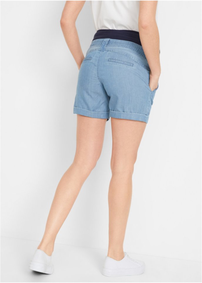 Umstandsshort mit Leinen in Jeans-Optik