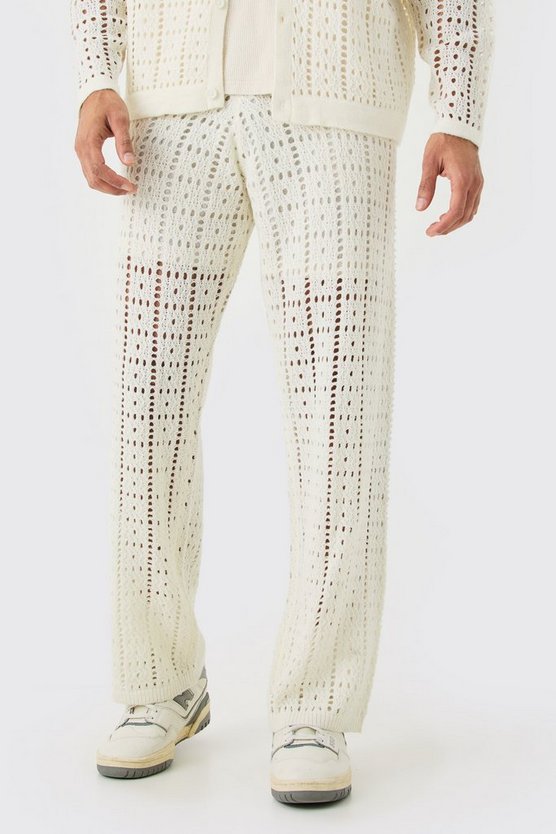 Lockere gehäkelte Hose in Weiß