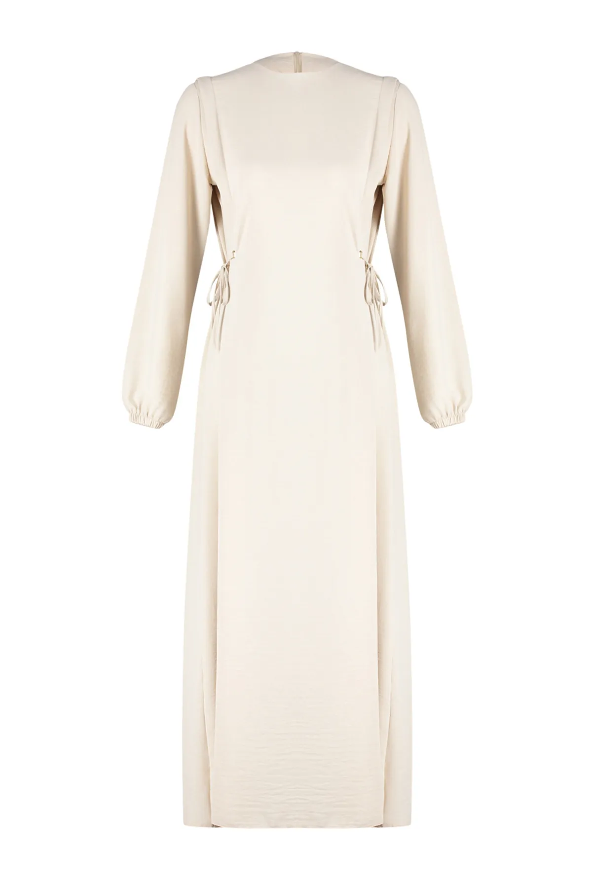 Trendyol Modest  Beigefarbenes Taillenseilband, detailliertes elastisches Aerobin-Webkleid am Ärmelende TCTSS22EB00104