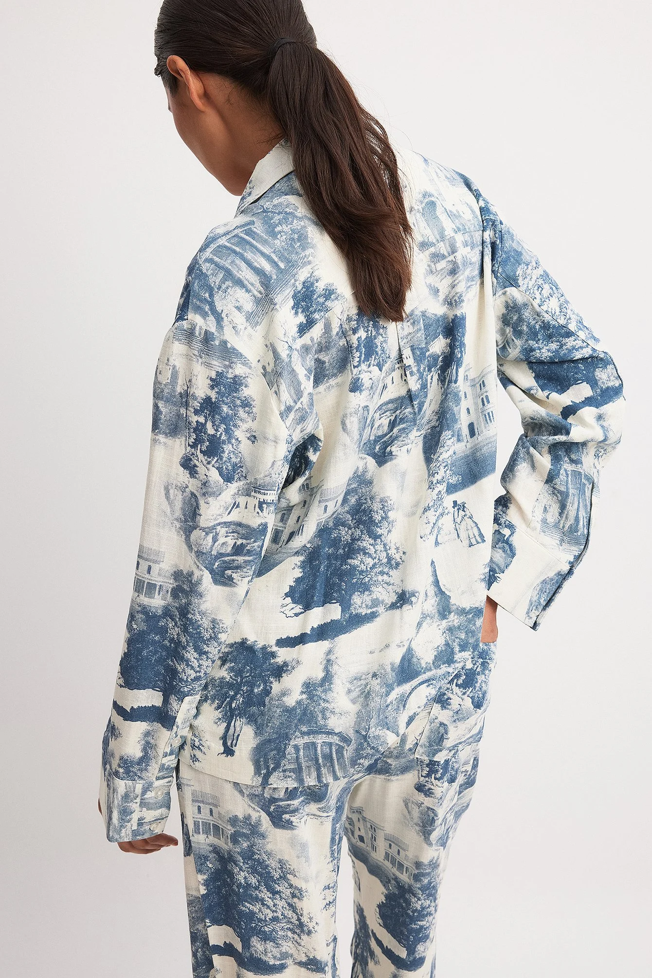 Bedrucktes Oversized-Hemd aus Leinen-Mix